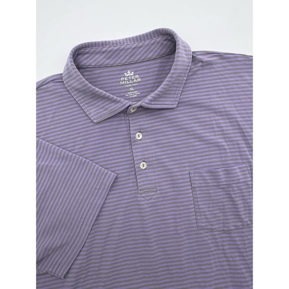 Peter Millar Shirt Men XL Seaside Wash Polo Purple Stripe Lightweight Golf Beach - Picture 1 of 9